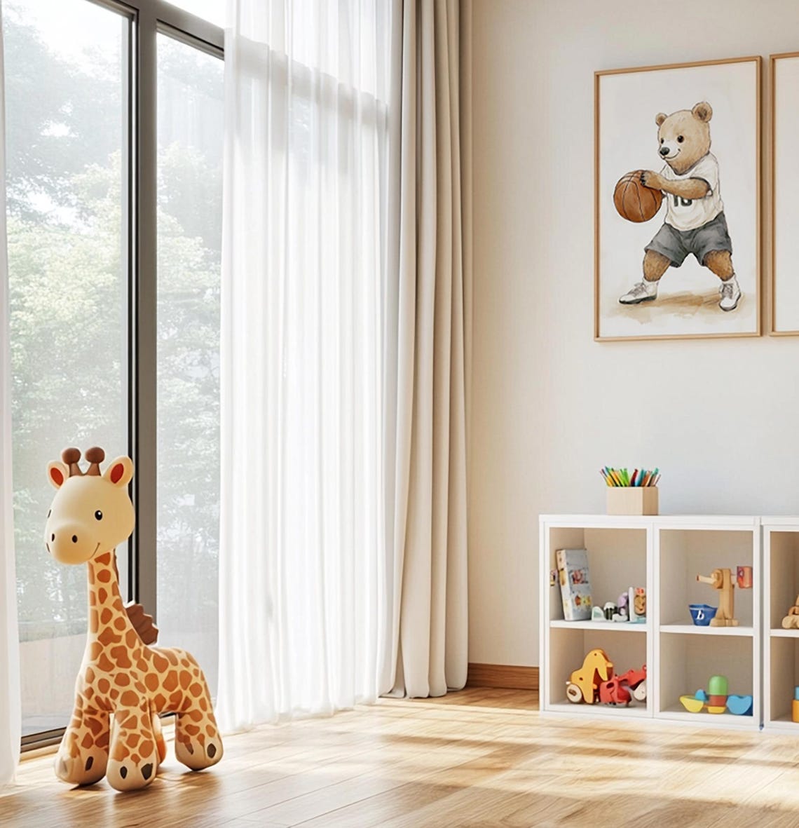 Bear Basketball Print Boys Nursery Sports Wall Art Nursery Teddy Bear Art Kids Room Childrens Room Neutral Art T600 - Image 2