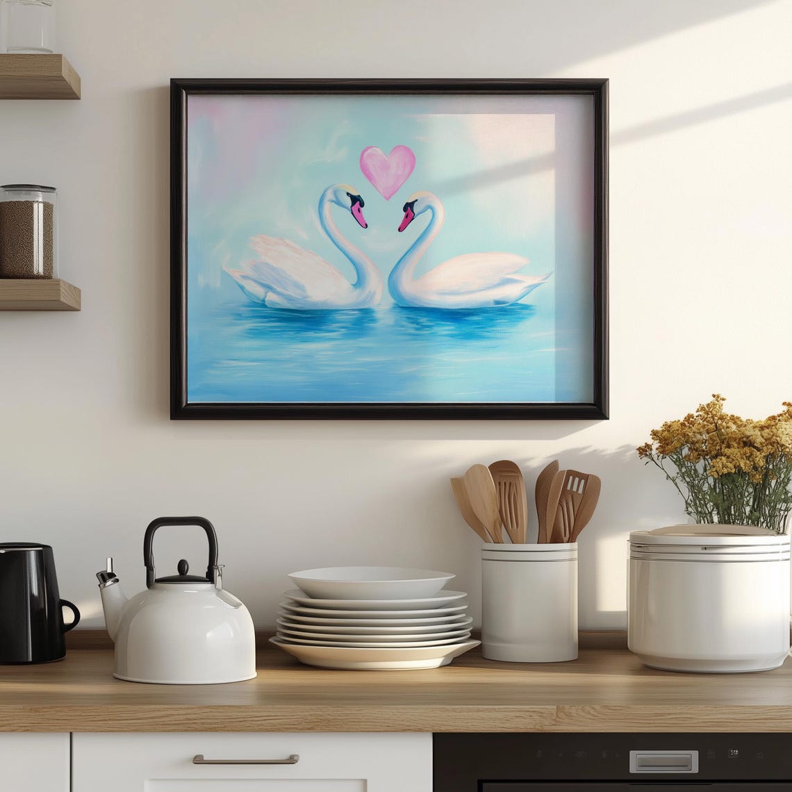 Two White Swans With Pink Heart Romantic Valentines Day Poster - Image 2