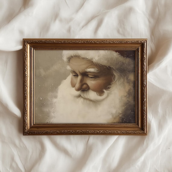 Vintage Santa Portrait Art Print, Antique Christmas Decor