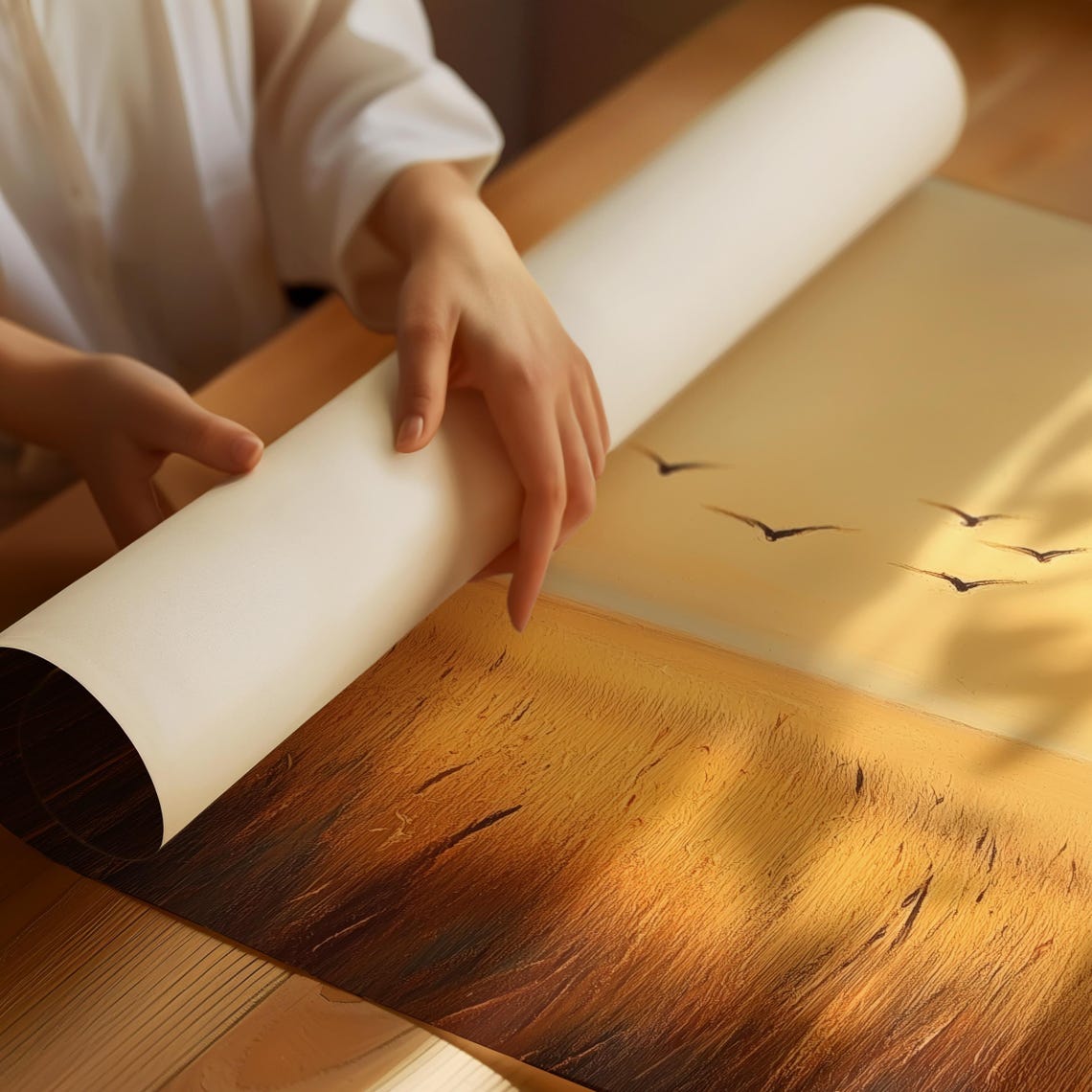Warm Golden Wheat Field Sunset Birds Rustic Farmhouse Poster - Image 6