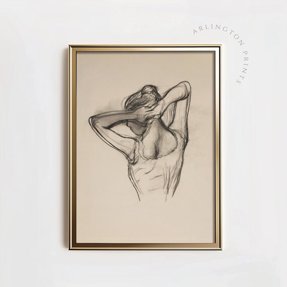 Charcoal Figure Study Sketch Woman Life Drawing Classical Art Poster