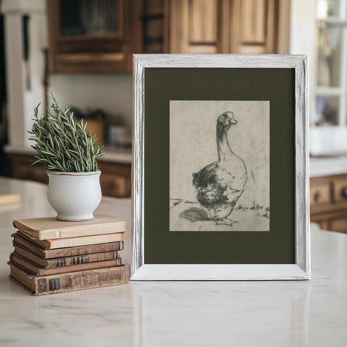 Antique Goose Etching Vintage Black and White Bird Engraving Poster - Image 4
