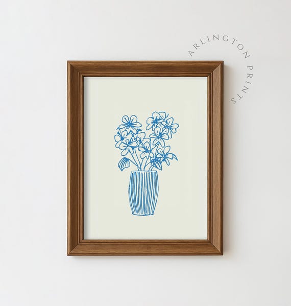 Abstract Blue Flower, Minimalist Vintage Nursery Decor