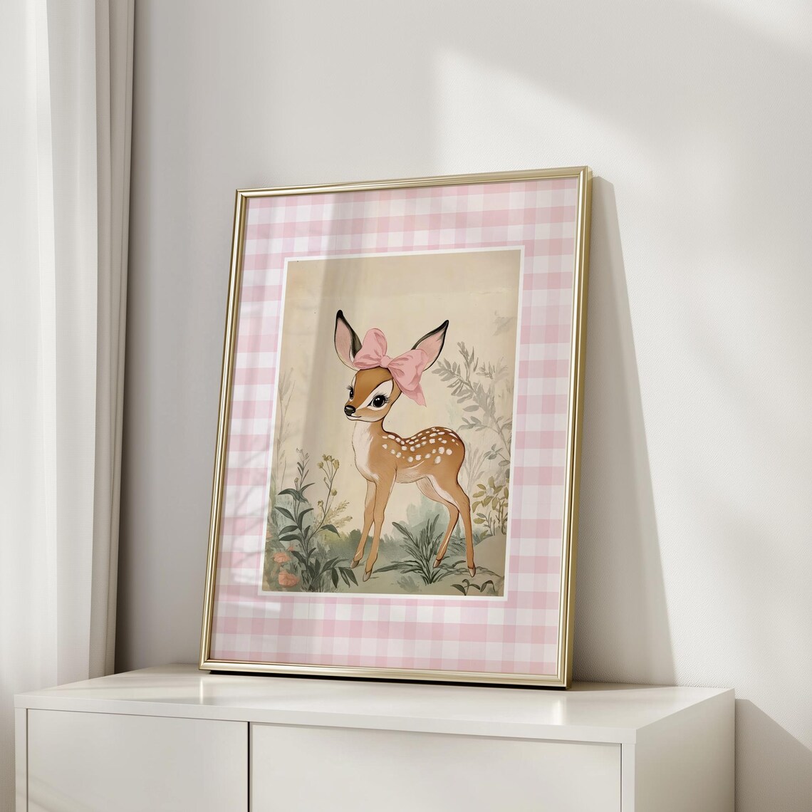 Baby Deer Fawn Pink Bow Vintage Nursery Woodland Girl Room Poster - Image 4
