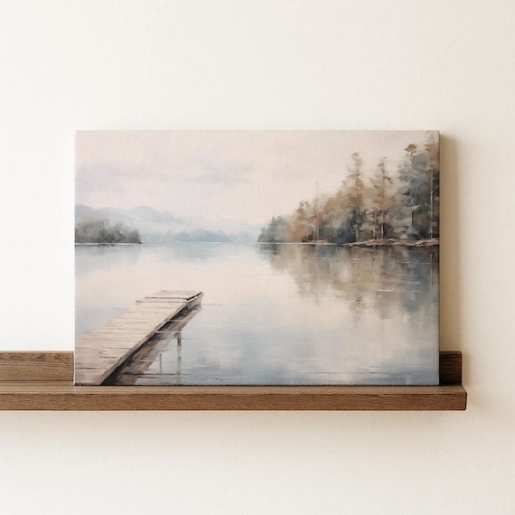 Lake Painting, Minimalist Oil Print Farmhouse Decor