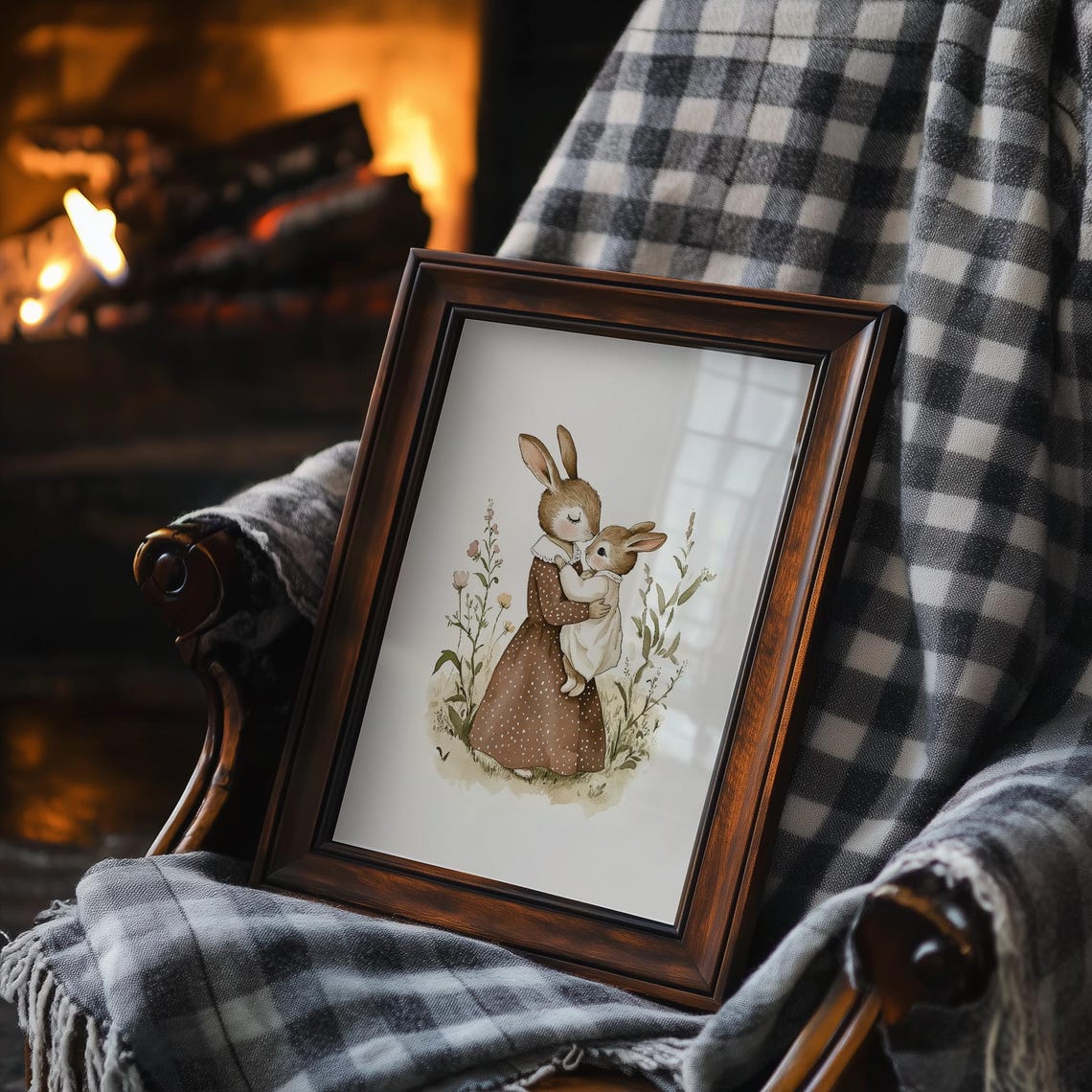 Watercolor Baby Bunny Embrace in a Wildflower Nursery Poster - Image 2