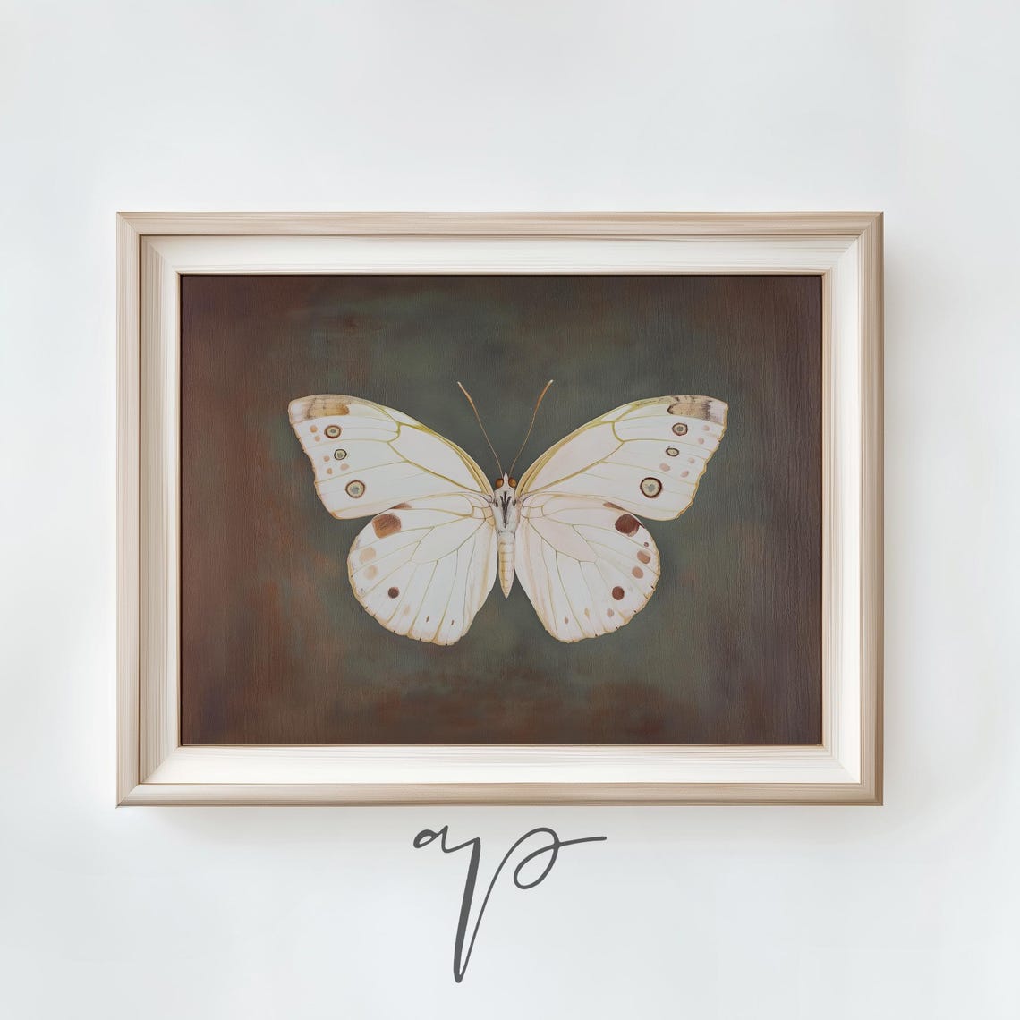 White Butterfly Dark Vintage Botanical Specimen Framed Art Print - Image 3