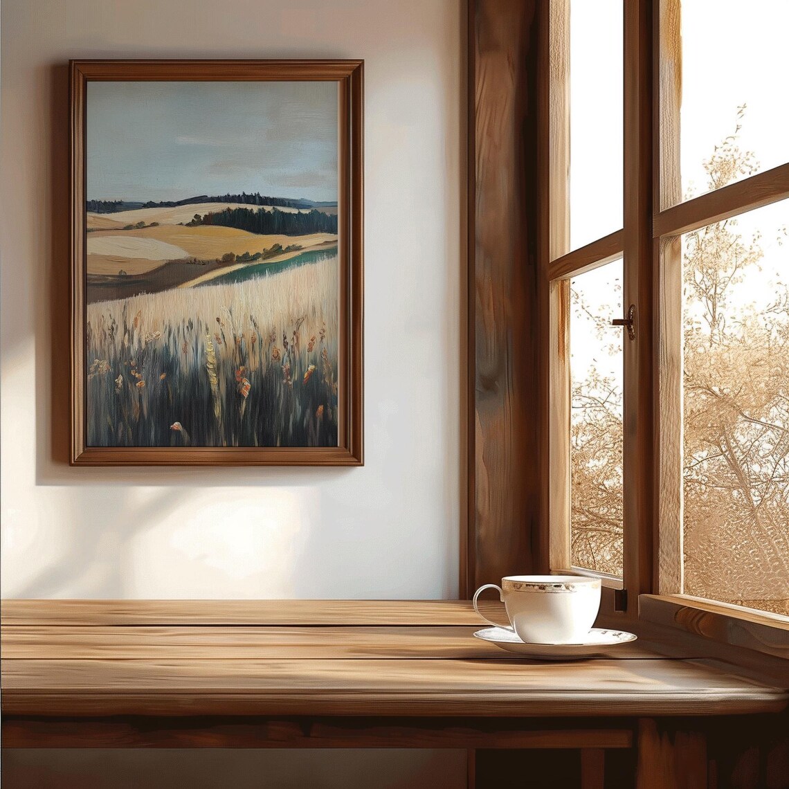 Autumn Field Golden Hills Moody Landscape Vintage Farmhouse Poster - Image 2
