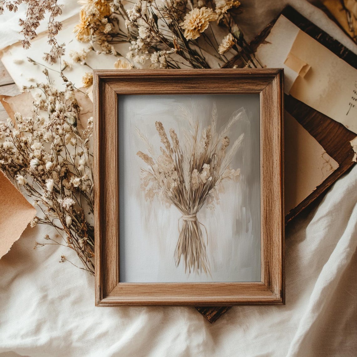 Dried Wheat and Pampas Grass Bouquet Neutral Rustic Botanical Print - Image 4