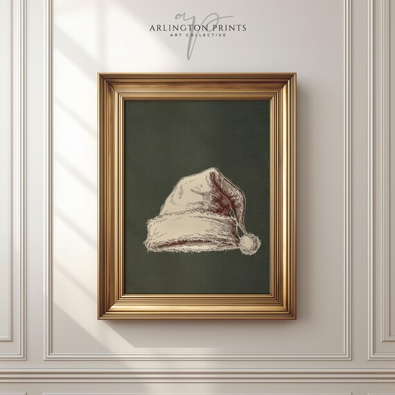 Vintage Santa Hat Sketch Rustic Christmas Holiday Art Poster