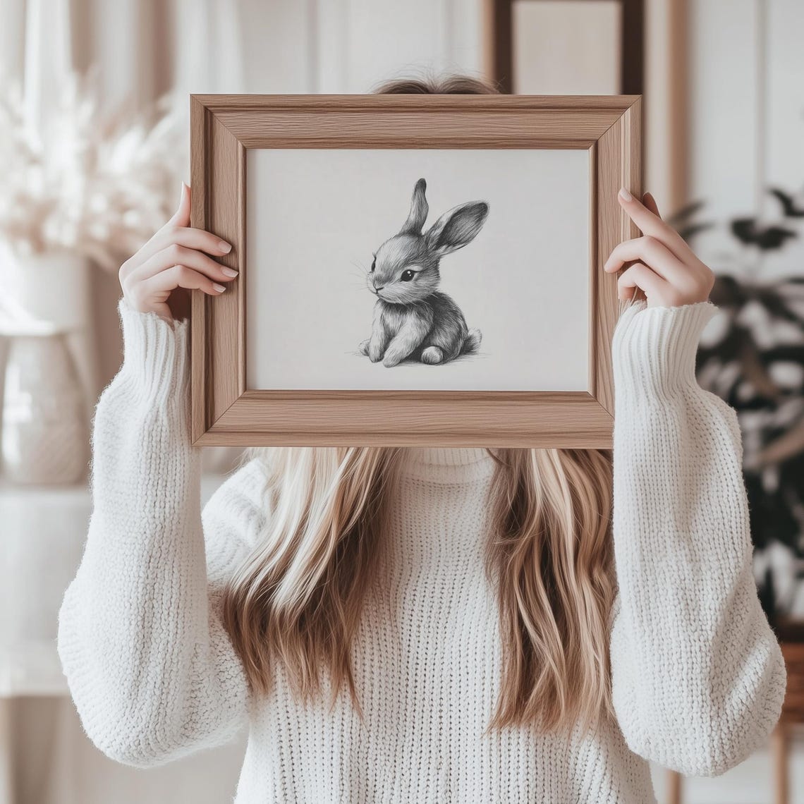 Sweet Baby Bunny Pencil Sketch Minimalist Nursery Rabbit Line Print - Image 2