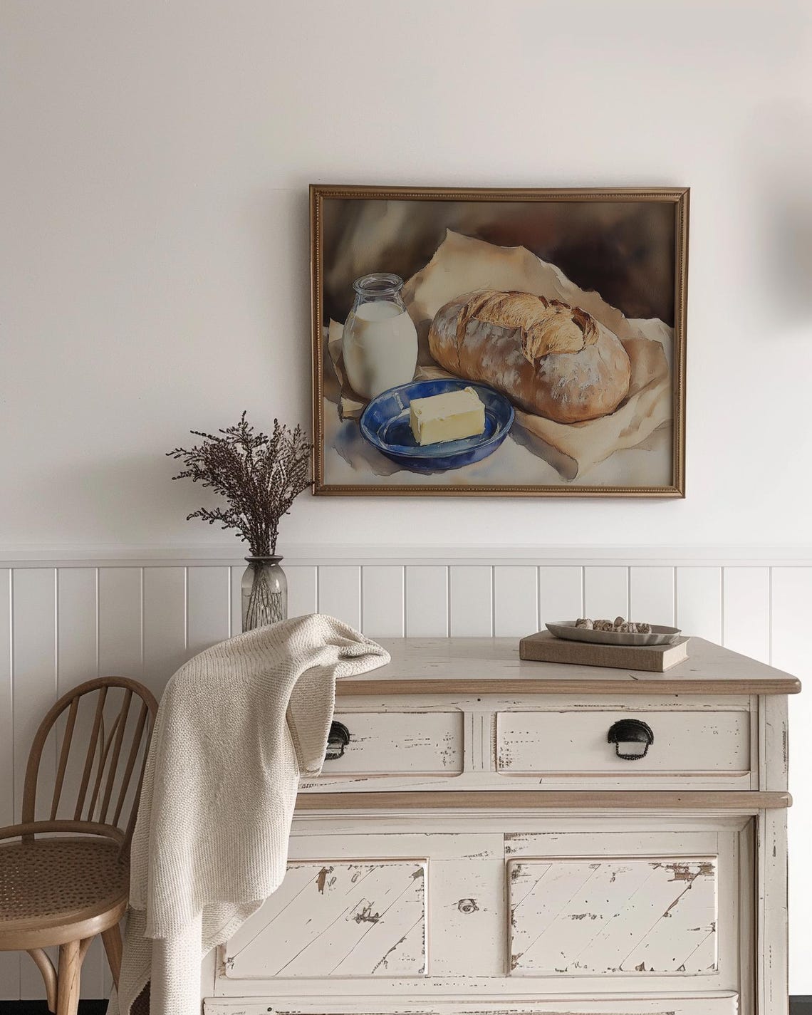 Rustic Bread Milk And Butter Still Life Farmhouse Kitchen Poster - Image 2