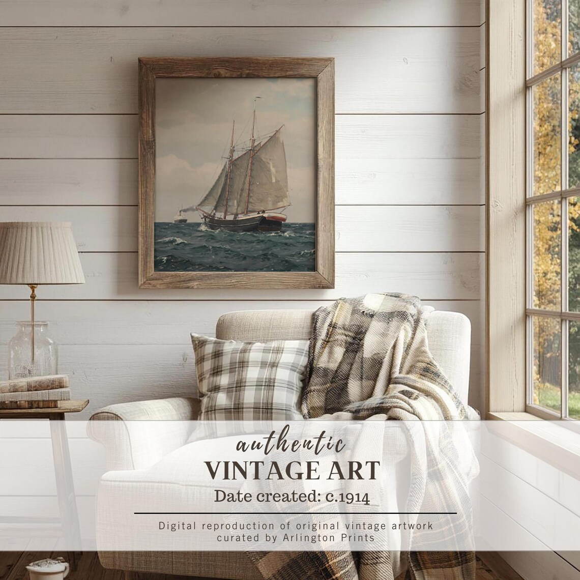 Vintage Ship Painting Rustic Seascape Art Print - Image 5