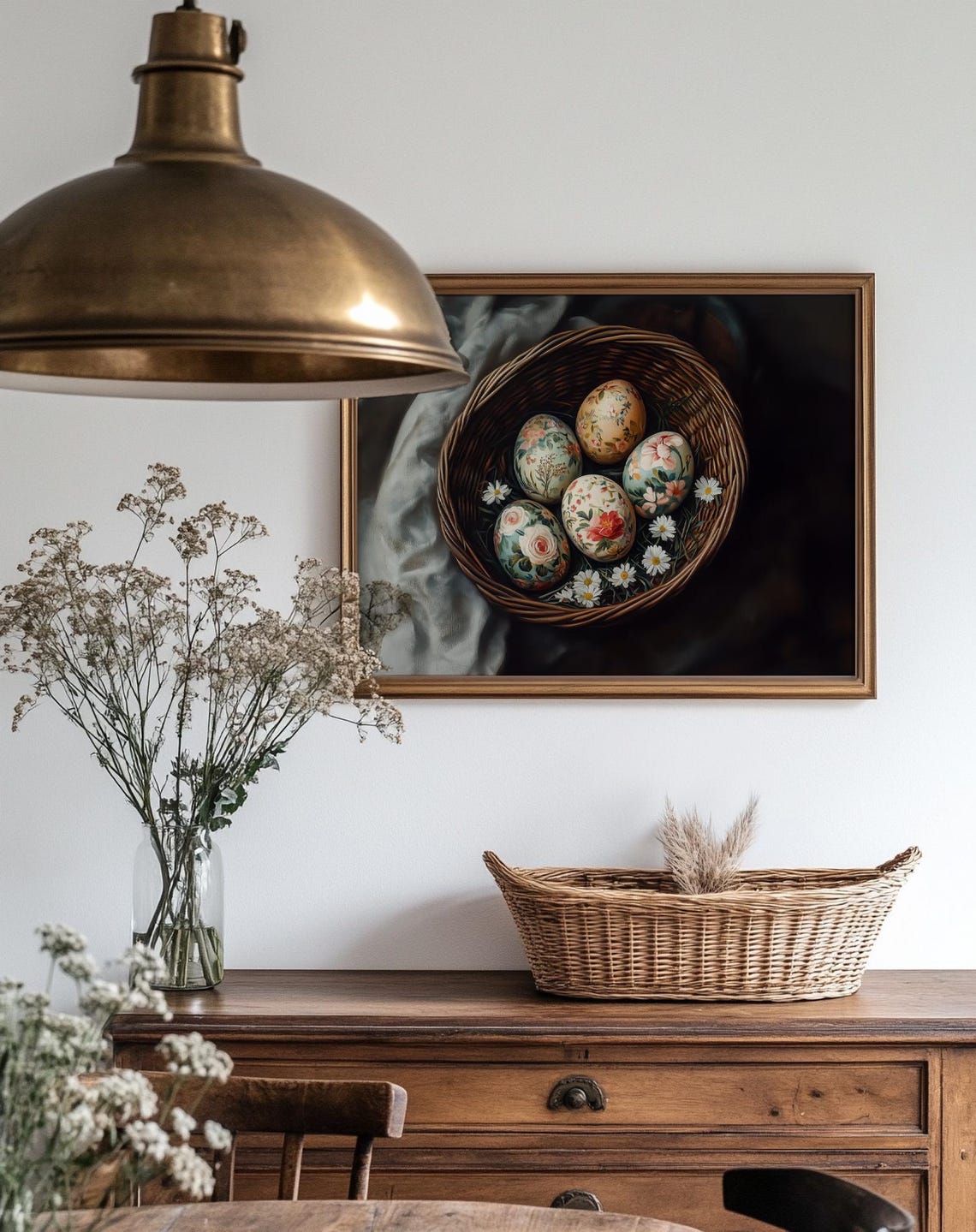 Floral Easter Eggs Basket Daisies Dark Moody Spring Art Print - Image 2