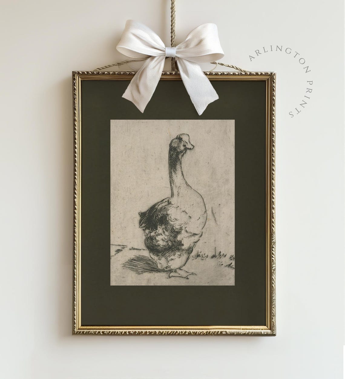 Antique Goose Etching Vintage Black and White Bird Engraving Poster