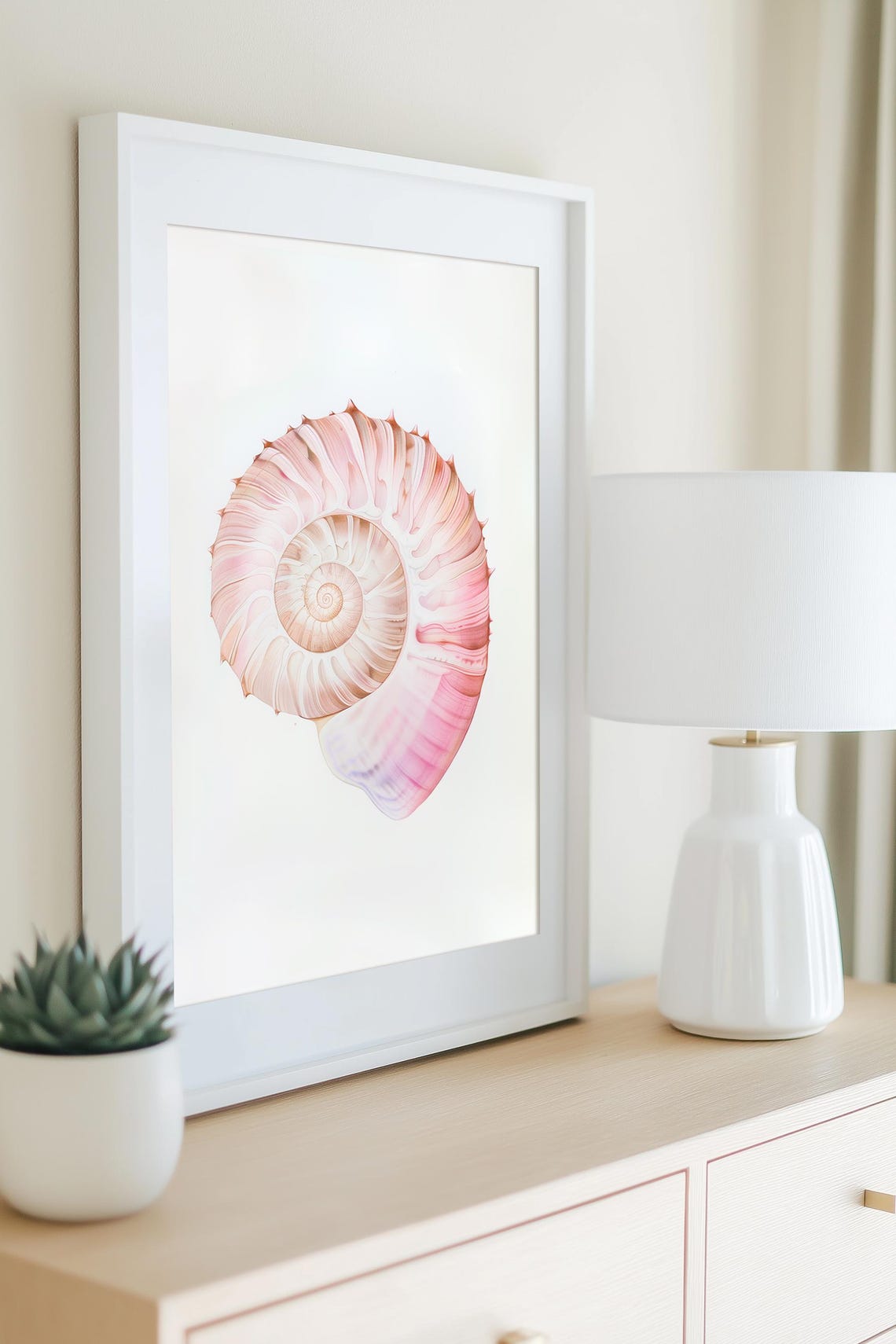Pink Nautilus Shell Watercolor Coastal Beachy Elegant Art Poster - Image 2