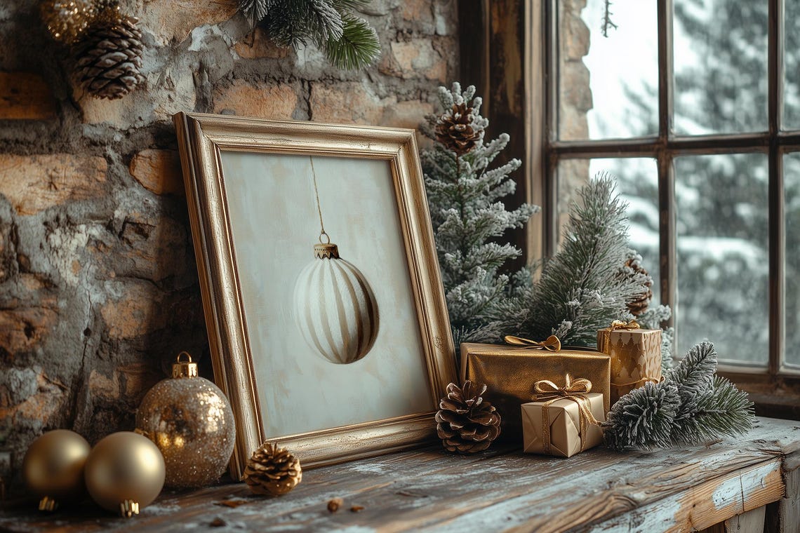Cream Striped Bauble Ornament Twine Neutral Beige Minimalist Poster - Image 3