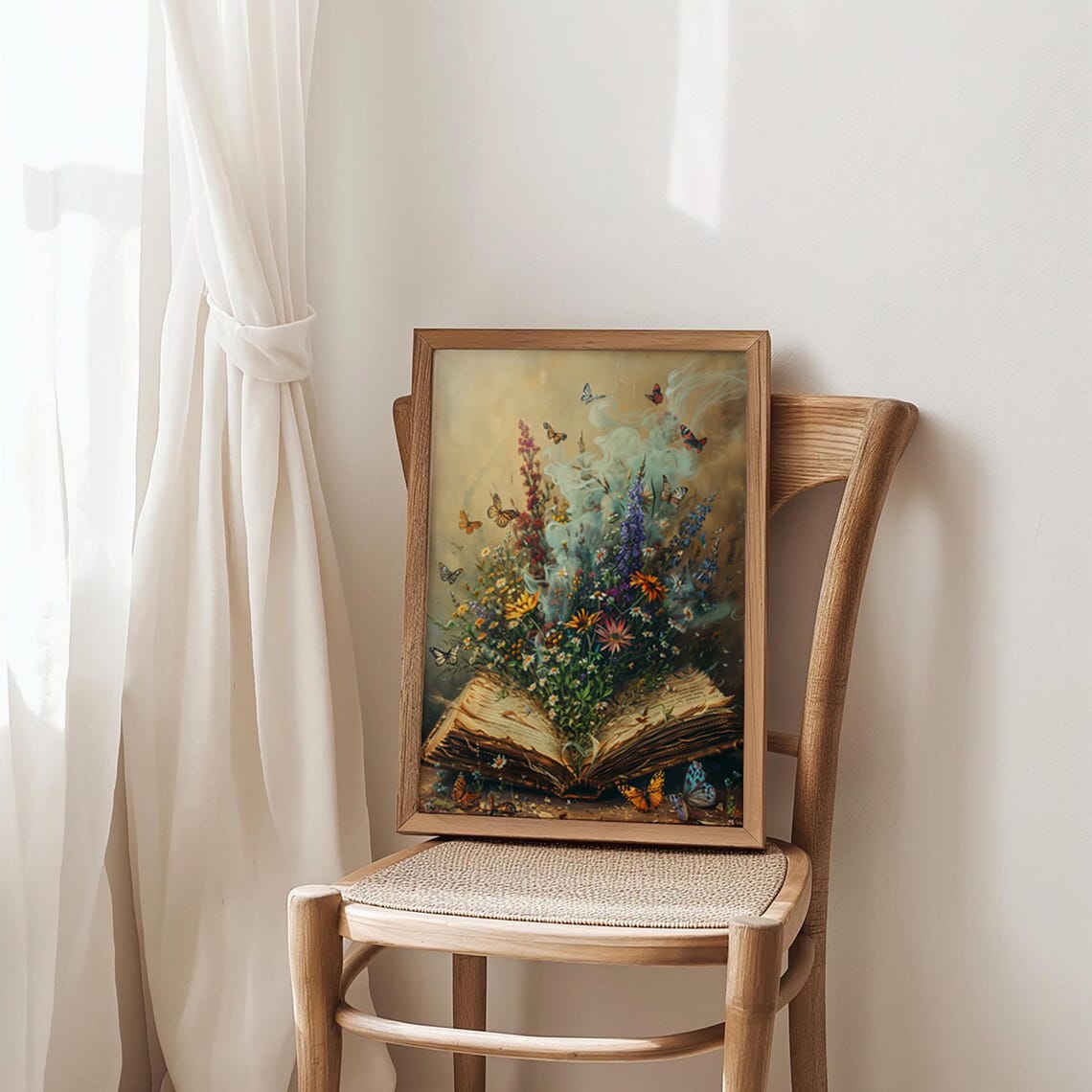 Open Antique Book With Blooming Flowers And Butterflies Poster - Image 2