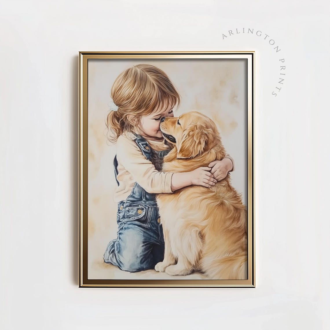 Farm Nursery Decor Girl And A Dog Painting Golden Retriever Art Dog Drawing Countryside Wall Art Girls Room Decor Ca07