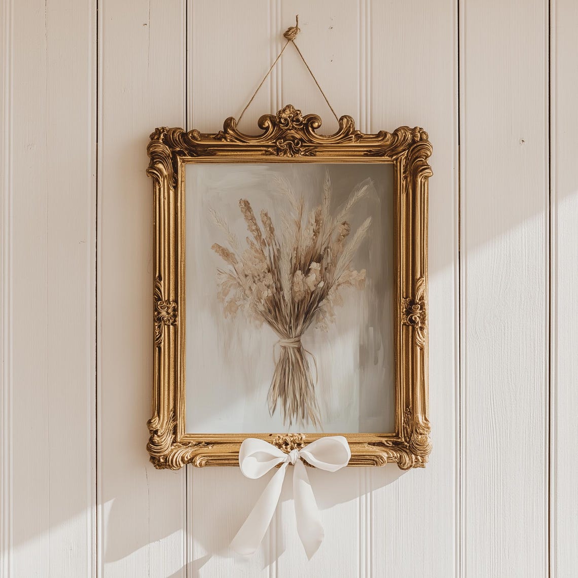 Dried Wheat and Pampas Grass Bouquet Neutral Rustic Botanical Print - Image 3
