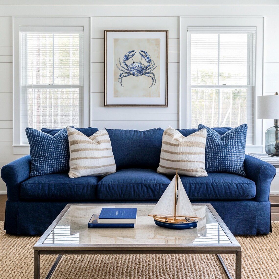 Blue Chinoiserie Crab Floral Nursery Art Print - Image 3