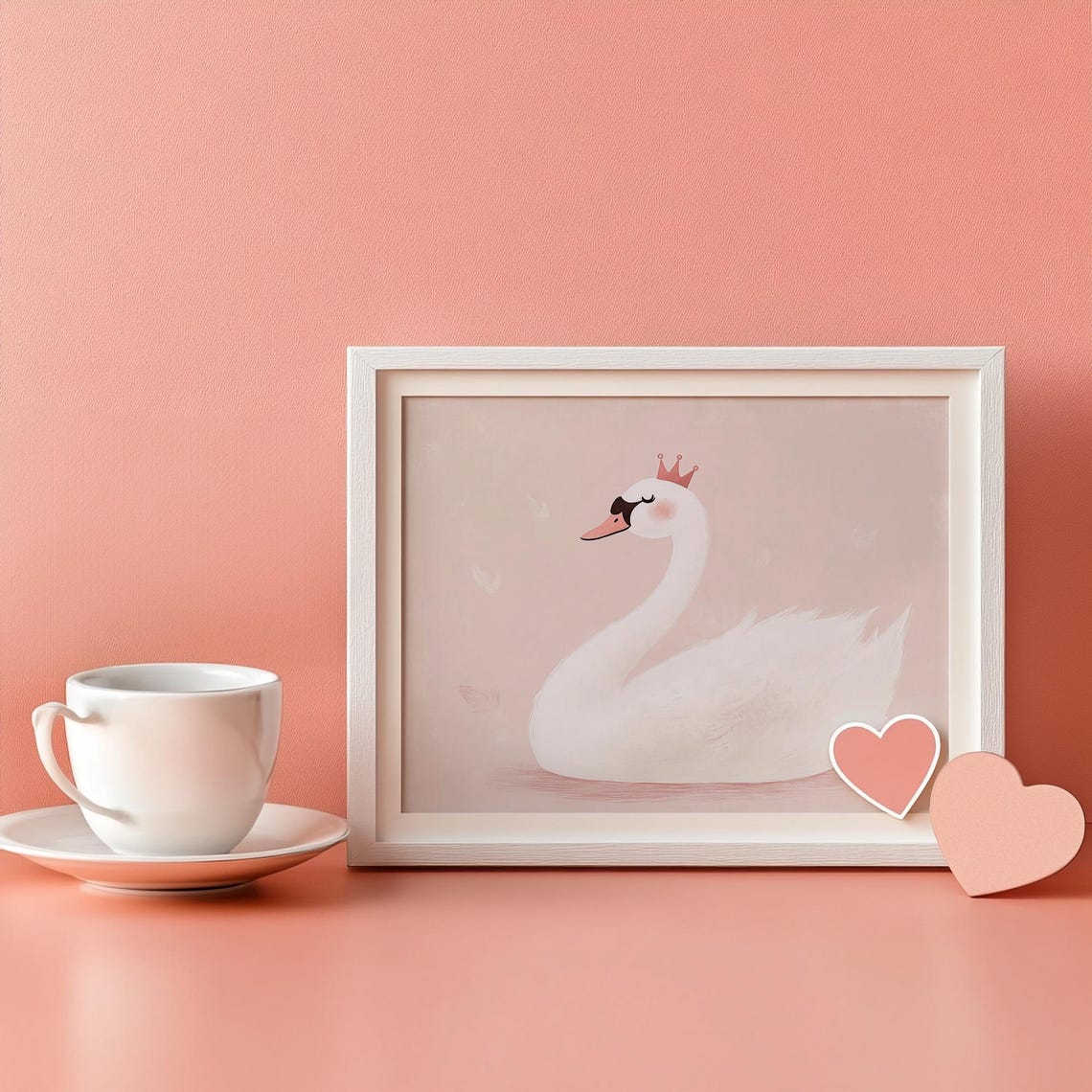 Pink Princess Swan Wearing Crown Cute Girls Nursery Art Poster - Image 3