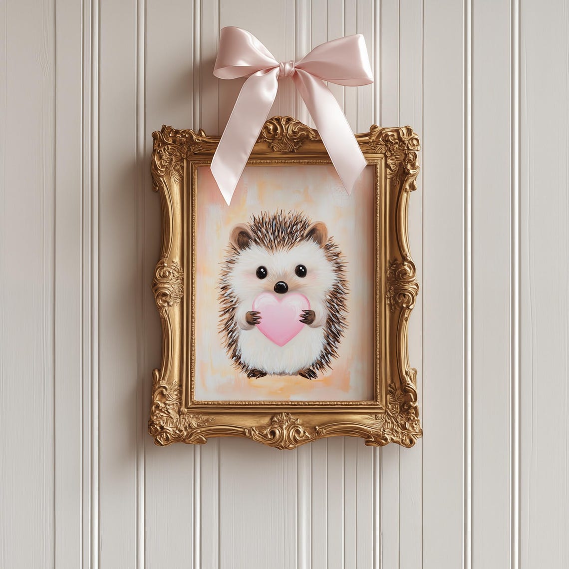 Adorable Hedgehog Holding Pink Heart Nursery Valentine Poster - Image 2