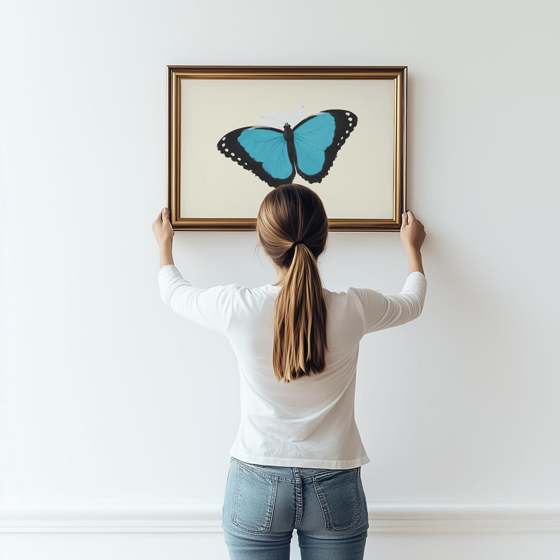 Blue Morpho Butterfly Specimen Cream Vintage Nature Art Poster - Image 2