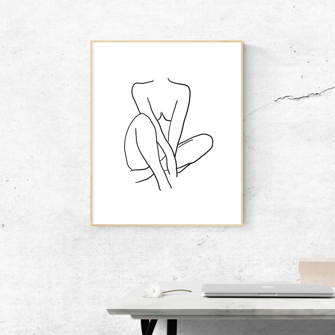 Graceful Seated Nude Figure Knees Drawn Up Minimalist Line Art Print - Image 2