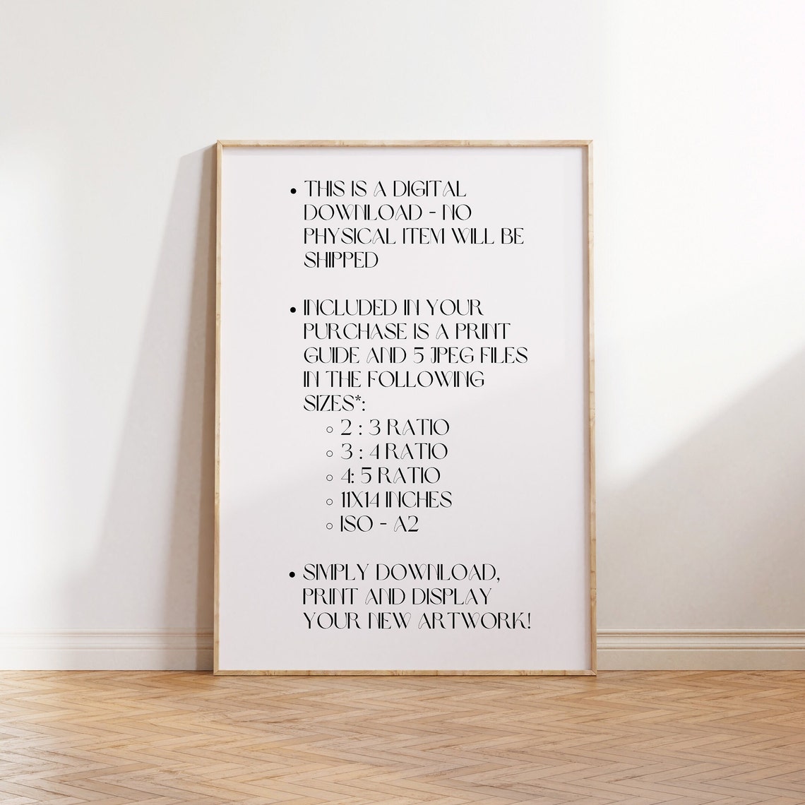 Digital Download JPEG Guide 5 Sizes Info Card Reference Poster