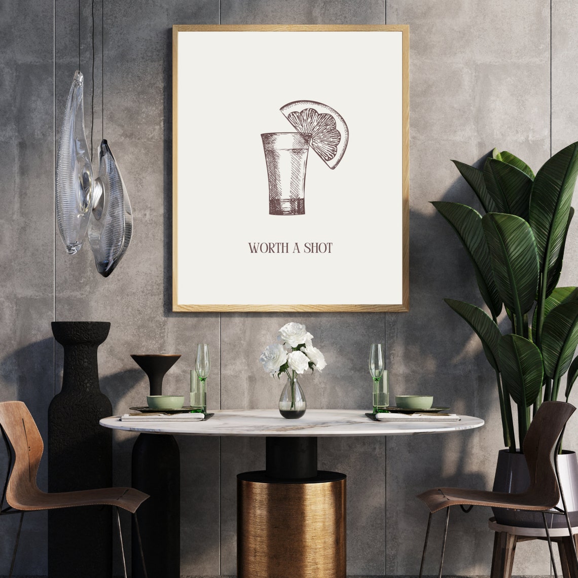 Worth A Shot Tequila Lime Sketch Funny Bar Cart Cheers Sign Poster