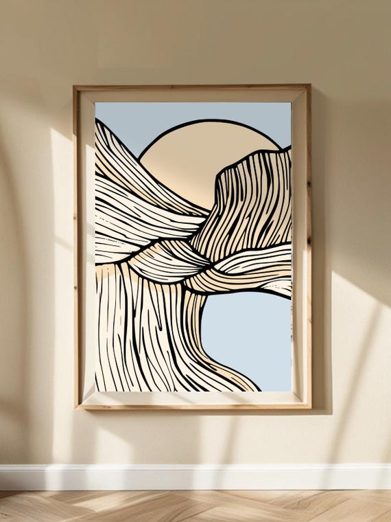 Wabi Sabi Line Art, Japandi Abstract Sunrise
