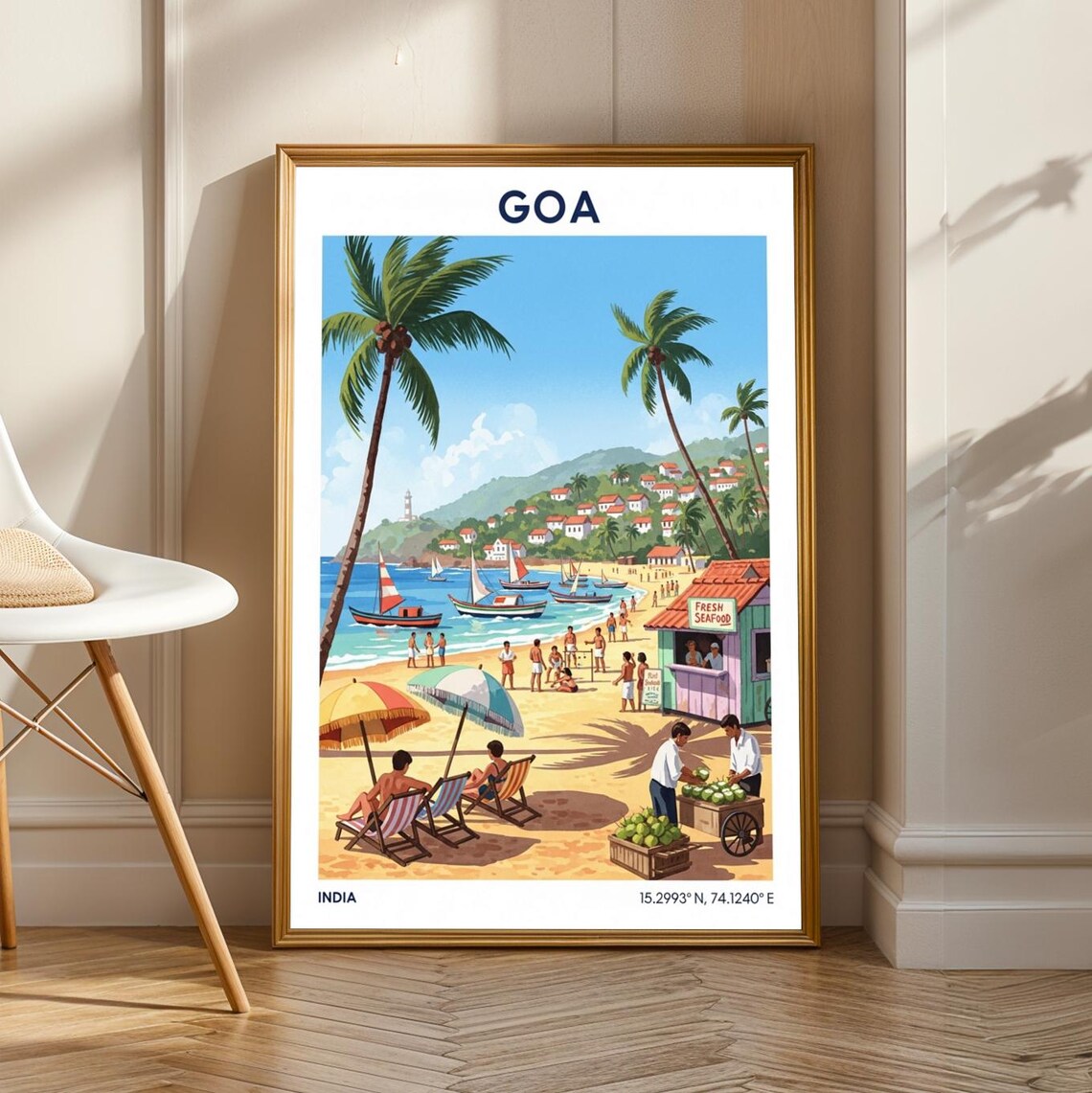 Goa Beach Scene Vintage Gouache Travel Poster