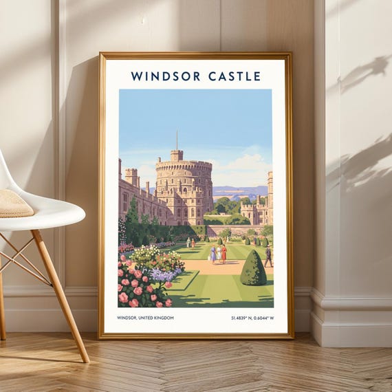 Windsor Castle Gouache Travel Poster, UK Wall Art