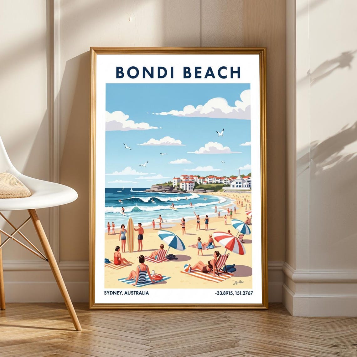 Bondi Beach Sydney Australia Surfers Retro Vintage Travel Poster