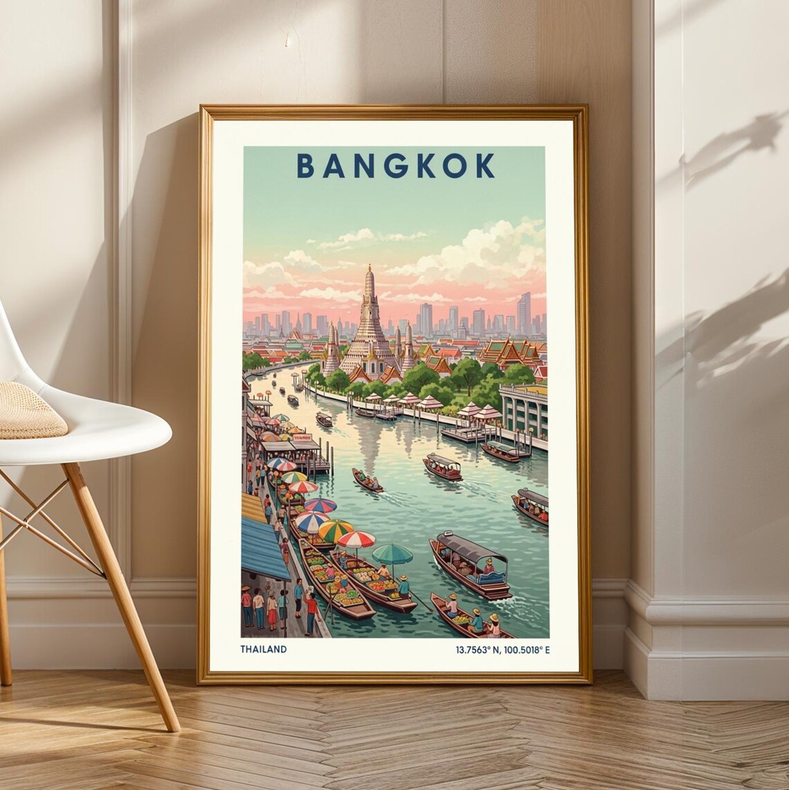 Bangkok Floating Markets Gouache Travel Poster