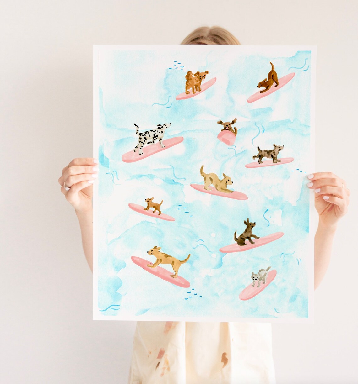 Dogs Surfing Art Print, Watercolor Ocean Dogs - Image 3
