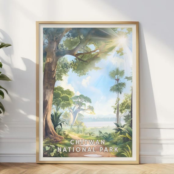 Chitwan National Park Poster Nepal Jungle Wall Art Tropical Forest Landscape Print Wildlife Nature Decor Eco Travel Home Office Print