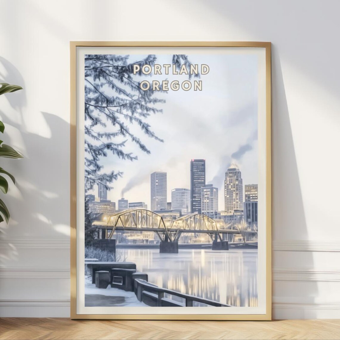 Portland Oregon Winter Skyline, Travel Poster