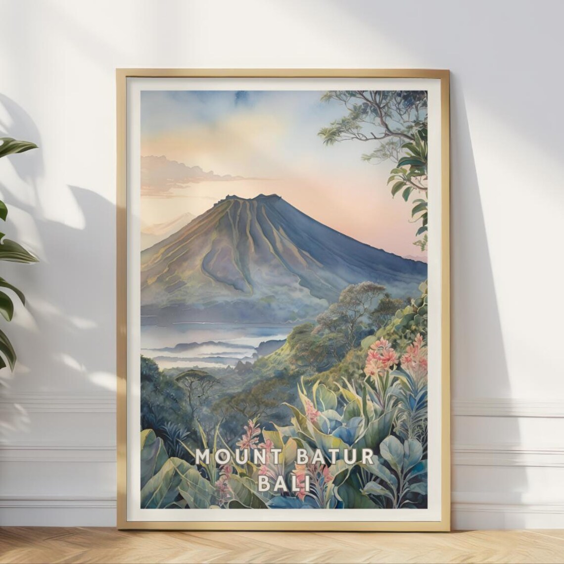 Mount Batur Bali Travel Poster, Sunrise Landscape
