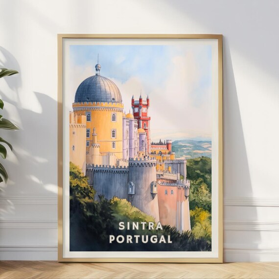 Sintra Portugal Poster Pena Palace Wall Art Colorful Castle Architecture Print European Travel Decor Romantic Palace Home Office Art
