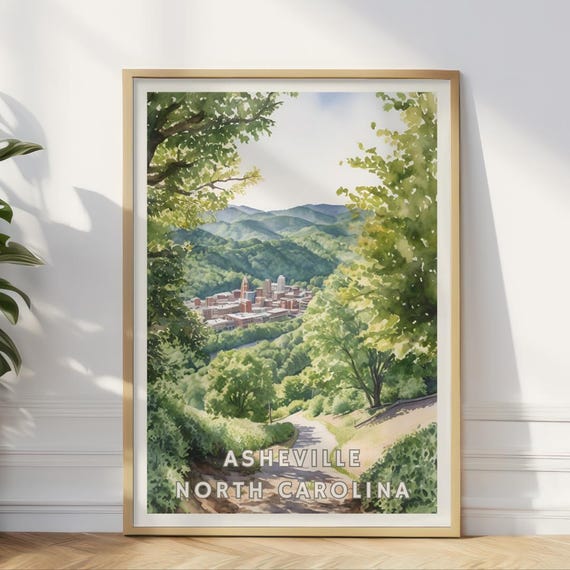 Asheville North Carolina Poster Blue Ridge Mountains Wall Art Scenic Travel Print Green Nature Landscape Usa Adventure Decor