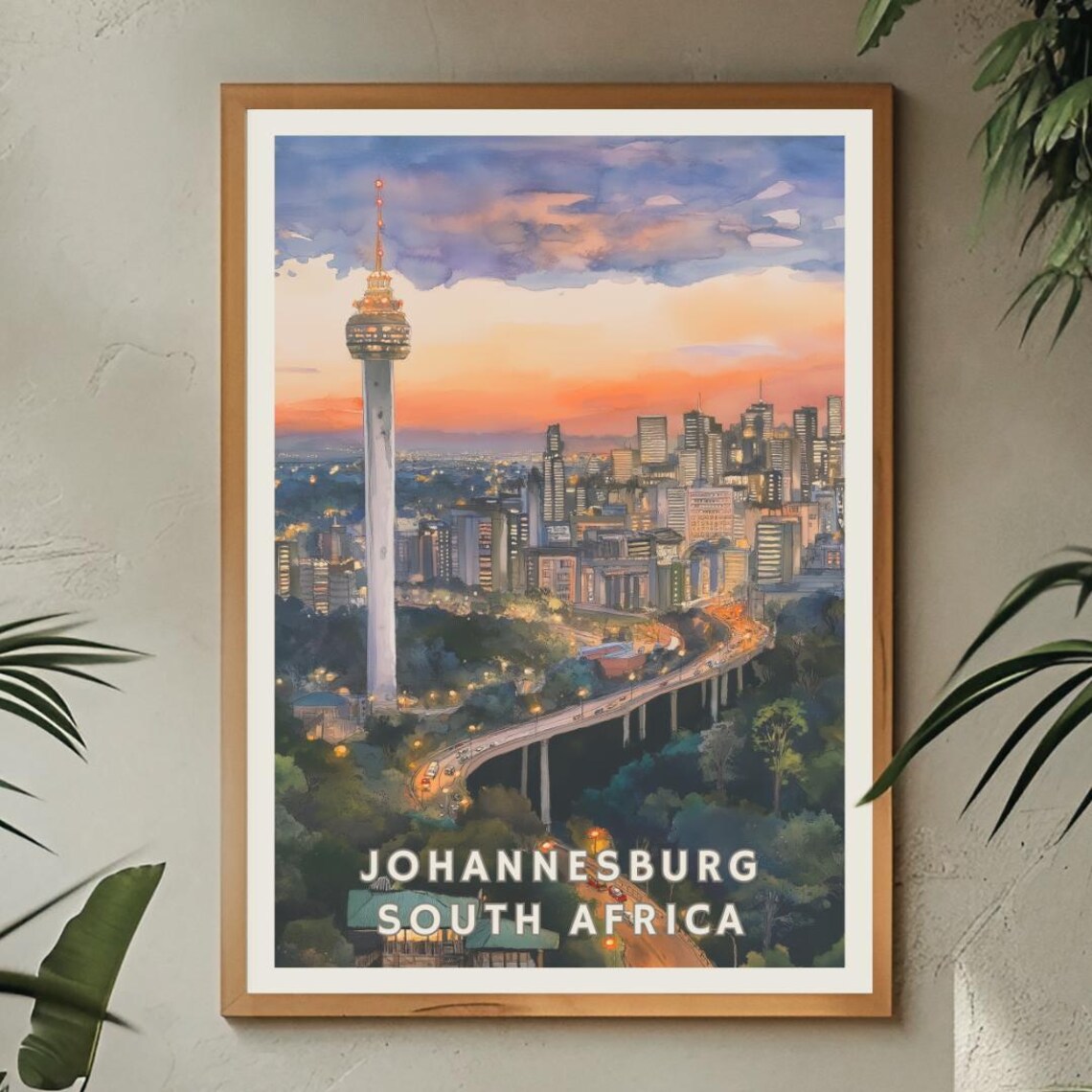 Johannesburg South Africa Poster City Skyline At Sunset Print Urban Nightscape Art Travel Wall Decor African Metropolis Illustration - Image 2