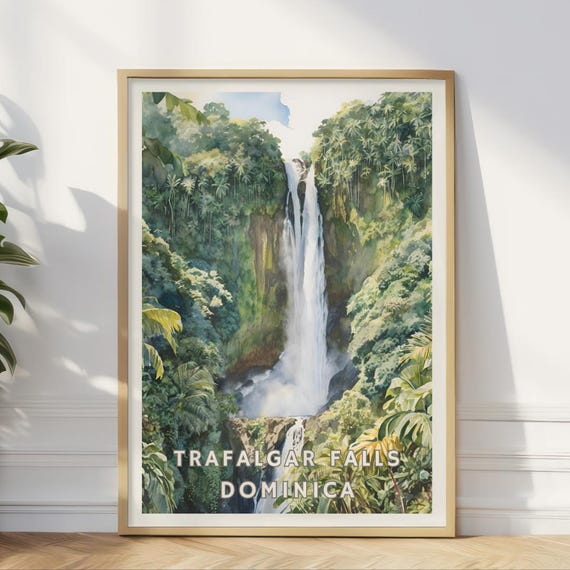 Trafalgar Falls Dominica Poster Tropical Waterfall Wall Art Caribbean Nature Print Lush Jungle Landscape Exotic Travel Home Office Decor