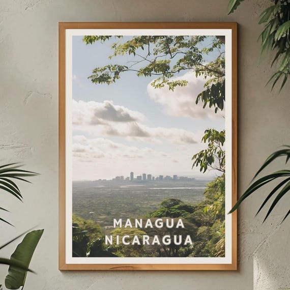 Managua Nicaragua Poster Managua Skyline Print Central America Travel Wall Art Tropical City Decor Managua Art Nicaraguan Home Decor