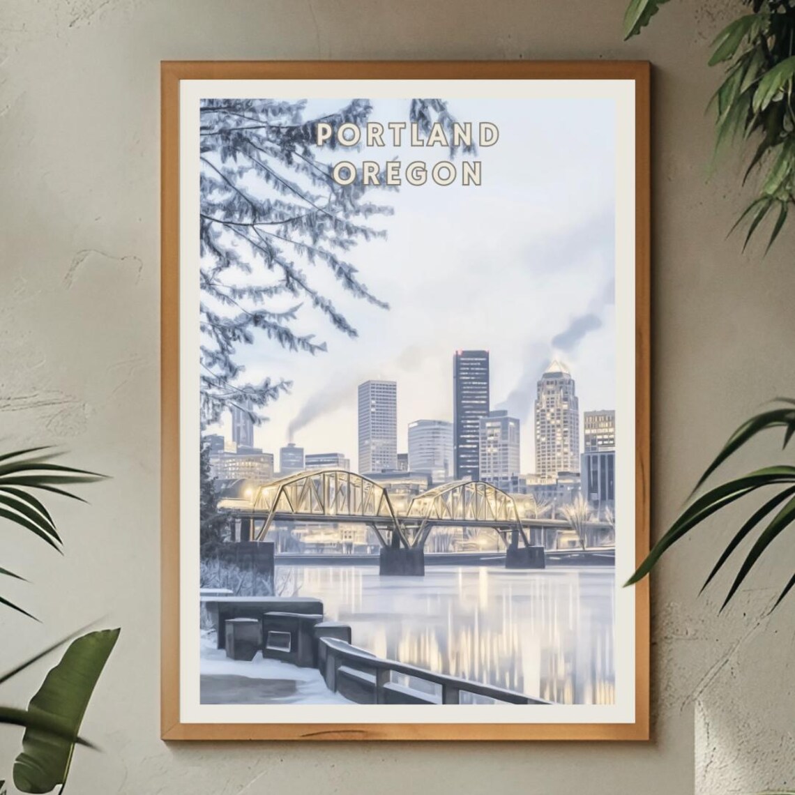 Portland Oregon Winter Skyline, Travel Poster - Image 2