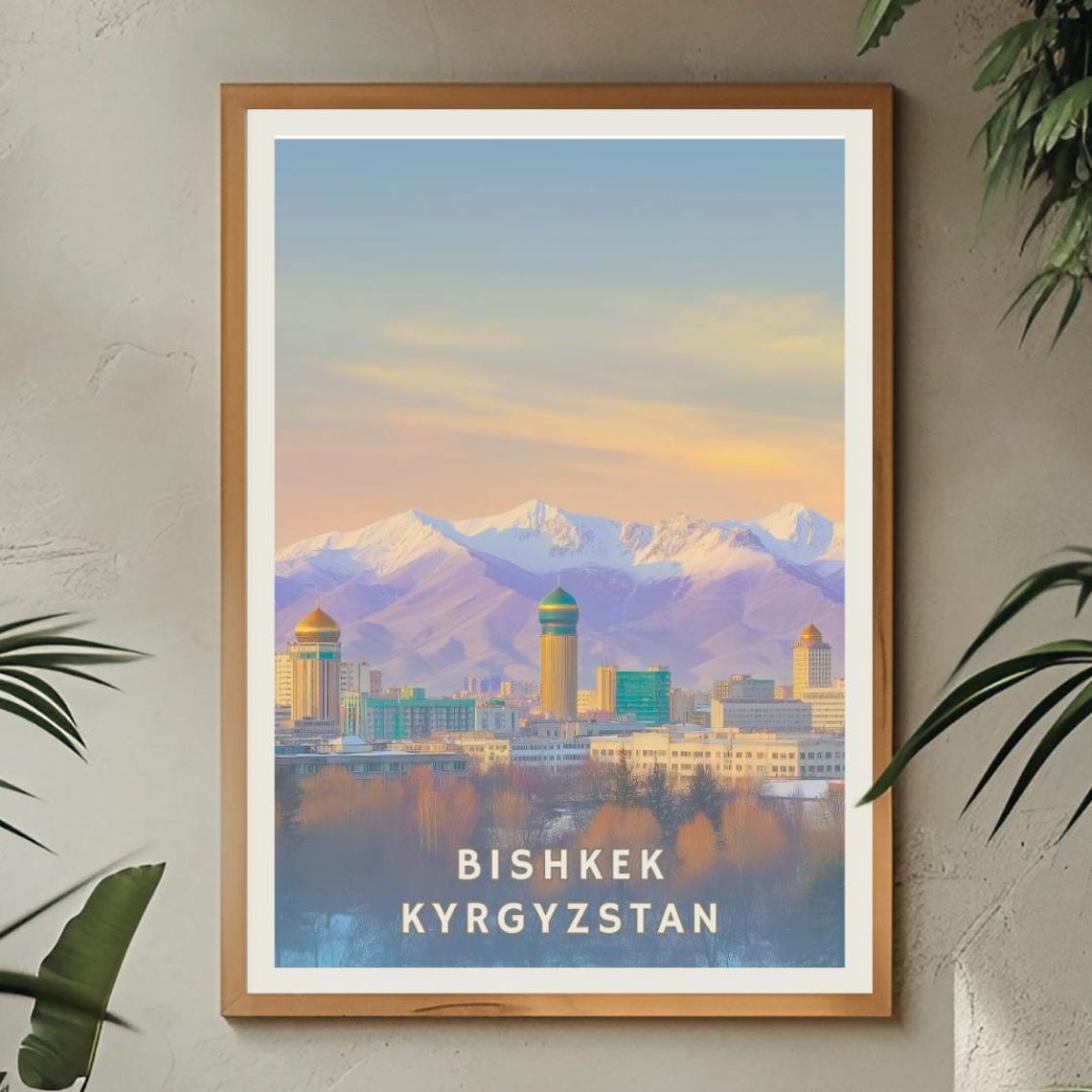Bishkek Kyrgyzstan Poster Tien Shan Mountains Wall Art Central Asia City Print Sunset Skyline Illustration Travel Decor Urban Home - Image 2