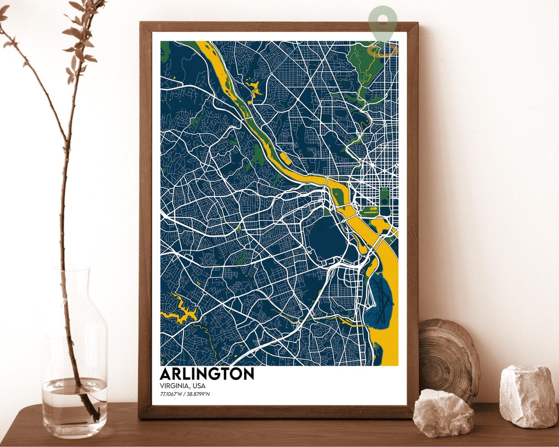 Arlington Virginia Crimson Red Modern City Street Map Art Print - Image 2