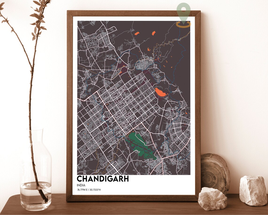 Chandigarh India Dark Green Planned Grid City Map Design Poster - Image 3