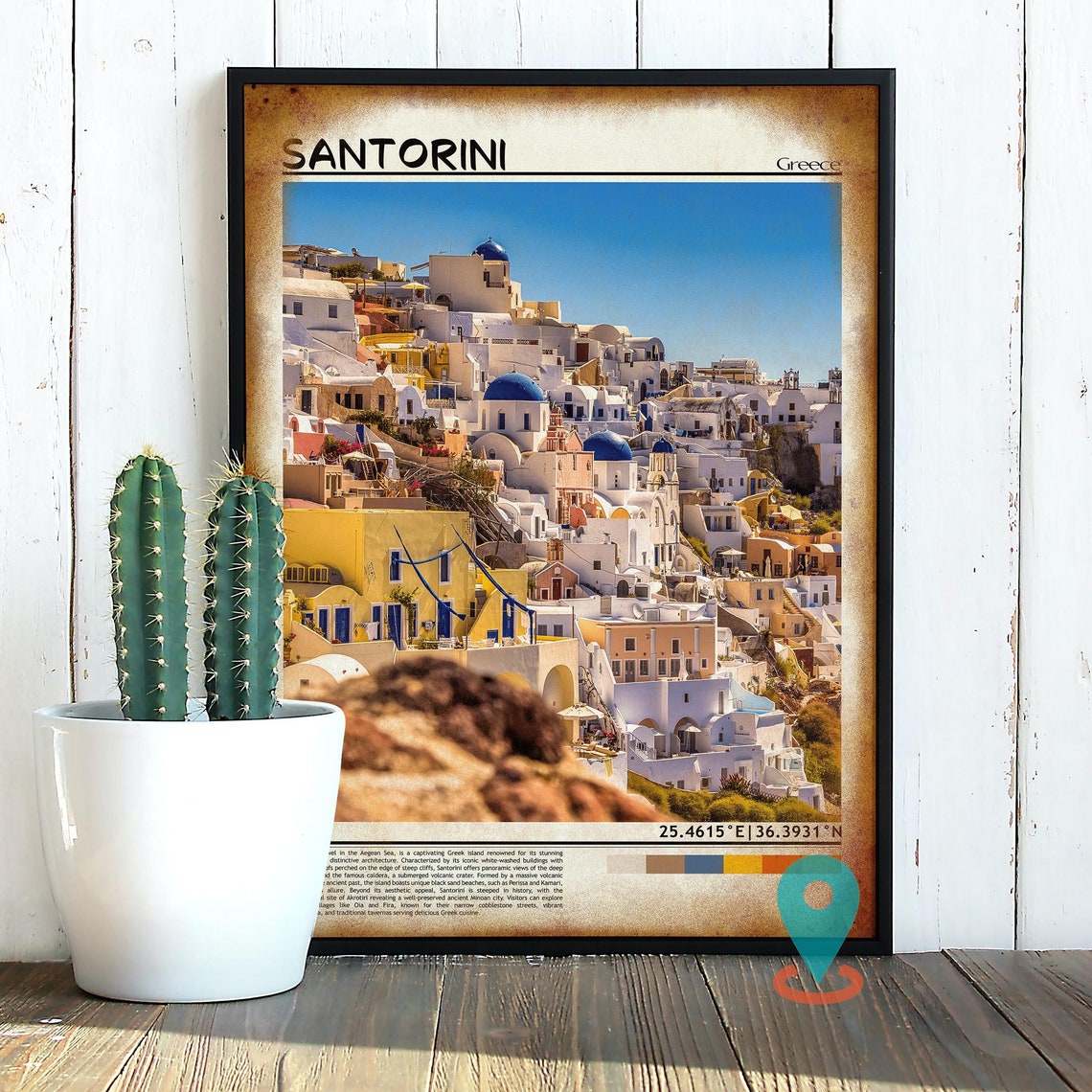 Santorini Greece Blue Domed Churches Caldera View Oia Photo Poster - Image 2